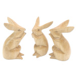 Wood sculptures, 'Adorable Bunnies' (set of 3) - Set of 3 Hand-Carved Rabbit Sculptures in Natural Tone