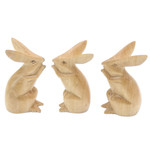 Wood sculptures, 'Adorable Bunnies' (set of 3) - Set of 3 Hand-Carved Rabbit Sculptures in Natural Tone