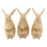 Wood sculptures, 'Adorable Bunnies' (set of 3) - Set of 3 Hand-Carved Rabbit Sculptures in Natural Tone