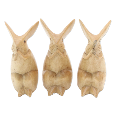 Holzskulpturen, (3er-Set) - Set aus 3 handgeschnitzten Kaninchenskulpturen in Naturtönen