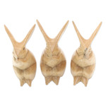 Wood sculptures, 'Adorable Bunnies' (set of 3) - Set of 3 Hand-Carved Rabbit Sculptures in Natural Tone