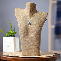 Natural fiber necklace display stand, 'Stretching My Body' - 15 Inch Handwoven Agel Grass & Wood Necklace Display Stand