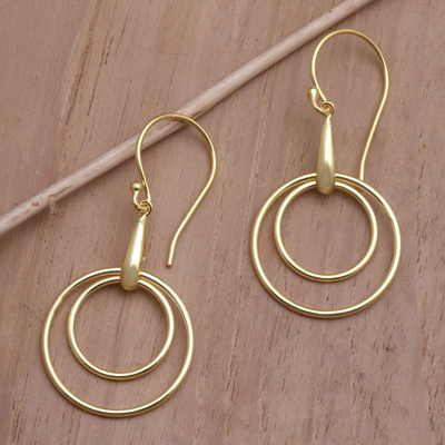 Gold-plated dangle earrings, 'Beauty in the Round' - 18k Gold-Plated Earrings from Bali