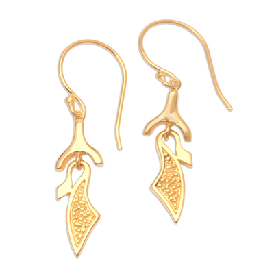 Gold-plated dangle earrings, 'Unique Style' - Handcrafted Gold-Plated Earrings from Bali