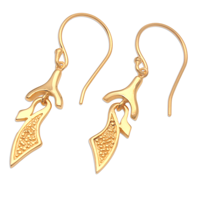 Gold-plated dangle earrings, 'Unique Style' - Handcrafted Gold-Plated Earrings from Bali