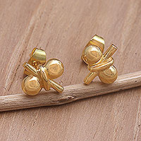 Gold plated stud earrings, 'Golden Ribbon' - Stud Earrings in 18k Gold Plate