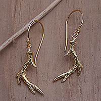 Gold plated dangle earrings, 'Fragrant Root' - Handcrafted Gold Plated Earrings from Bali
