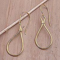 Gold plated dangle earrings, 'Start to Finish' - Dangle Earrings in 18k Gold Plated Brass