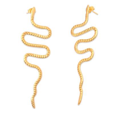 Vergoldete Ohrhänger - Handgefertigte vergoldete Tropfenohrringe mit Schlangenmotiv