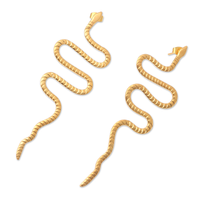 Gold-plated drop earrings, 'Rattlesnake Rumble' - Handmade Gold-Plated Drop Earrings with Snake Motif