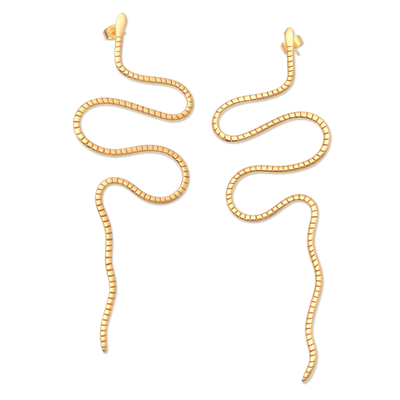 Pendientes colgantes chapados en oro - Pendientes colgantes balineses chapados en oro con motivo de serpiente