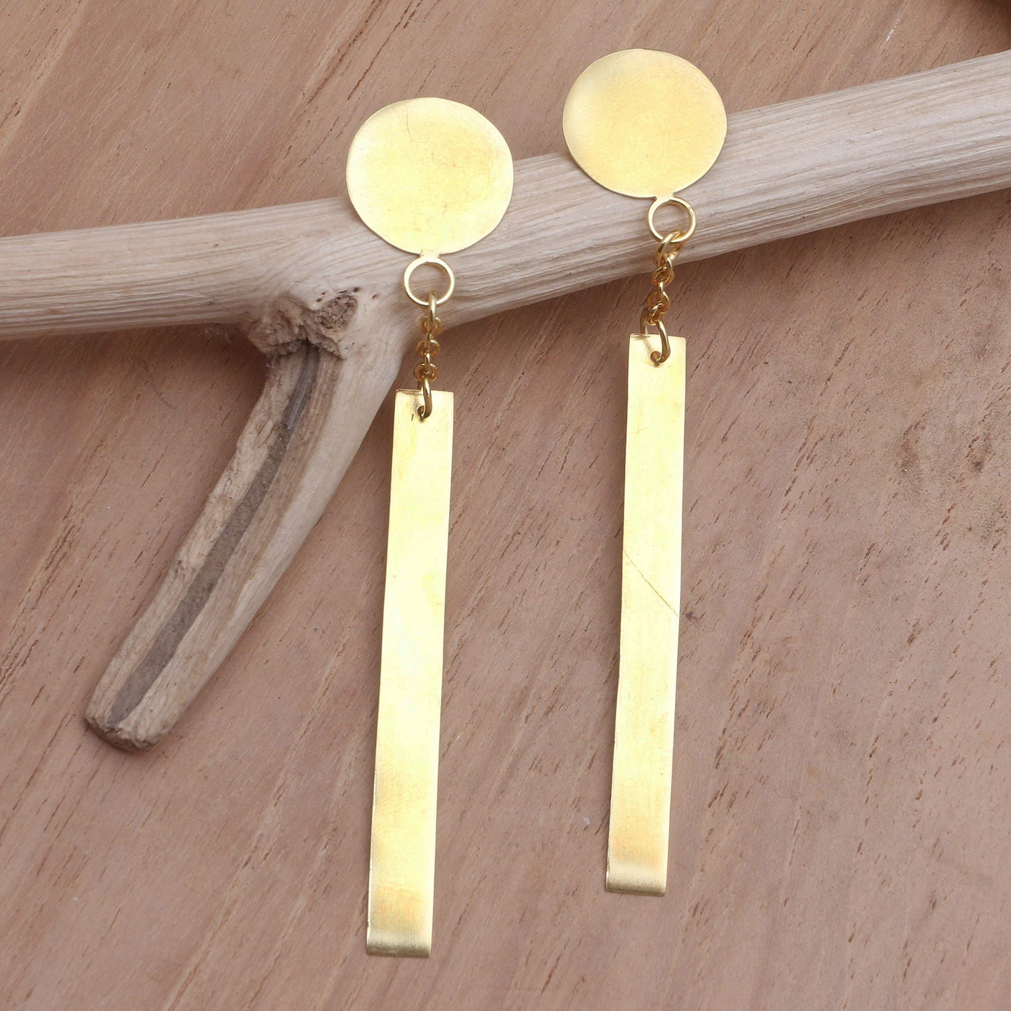 Artisan Crafted Gold-Plated Dangle Earrings - Golden Fire
