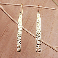 Gold-Plated Drop Earrings with Hammered Finish,'Wish You Were Here'