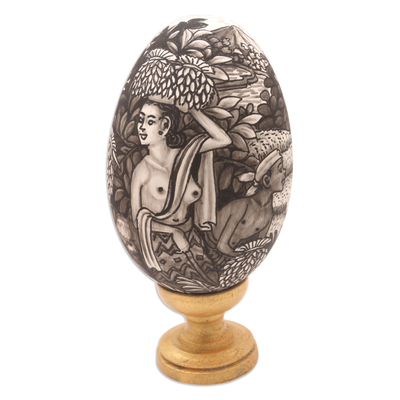 Eierskulptur aus Holz - Kunsthandwerklich gefertigte Eierskulptur aus balinesischem Holz
