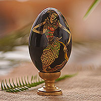 Wood egg sculpture, 'Epic Love Story' - Artisan Crafted Hindu Motif Sculpture