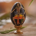 Wood egg sculpture, 'Epic Love Story' - Artisan Crafted Hindu Motif Sculpture