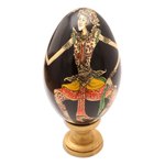Wood egg sculpture, 'Epic Love Story' - Artisan Crafted Hindu Motif Sculpture