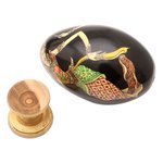 Wood egg sculpture, 'Epic Love Story' - Artisan Crafted Hindu Motif Sculpture