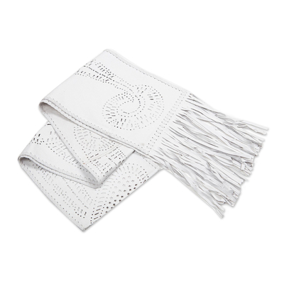 Bufanda de cuero - Bufanda de piel serraje blanca hecha a mano