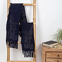 Leather scarf, 'Somber Reflection' - Navy Blue Suede Leather Scarf from Bali