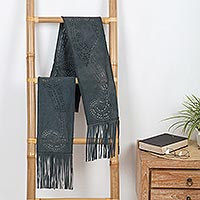 Leather scarf, 'Sophisticated Lady' - Grey Suede Leather Scarf from Bali