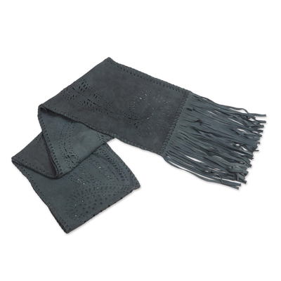 Leather scarf, 'Sophisticated Lady' - Grey Suede Leather Scarf from Bali