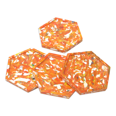 Recycled Coasters in Orange from Bali (Set of 4)