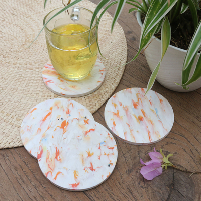 Recycled plastic coasters, 'White Circles' (set of 4) - Round Coasters in Recycled Plastic (Set of 4)