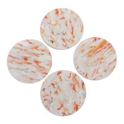 Recycled plastic coasters, 'White Circles' (set of 4) - Round Coasters in Recycled Plastic (Set of 4)
