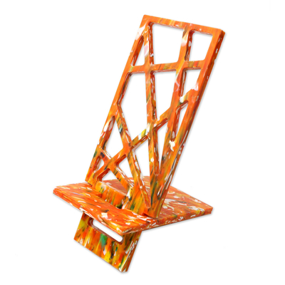 Recycled plastic phone stand, 'Funky Orange' - Eco-Friendly Recycled Material Phone Stand