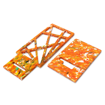 Recycled plastic phone stand, 'Funky Orange' - Eco-Friendly Recycled Material Phone Stand