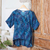 Hi-low rayon batik blouse, 'Blue Jungle' - Rayon Hi-Low Sidetail Blue Batik Blouse