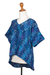 Hi-low rayon batik blouse, 'Blue Jungle' - Rayon Hi-Low Sidetail Blue Batik Blouse