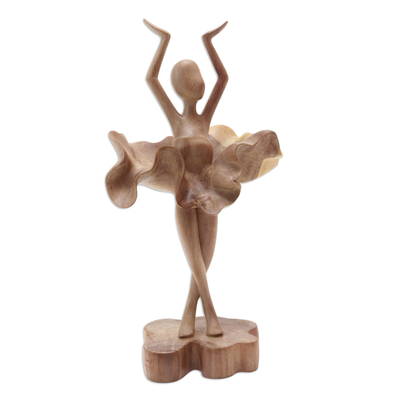 Wood sculpture, 'Adagio' - Handmade Hibiscus Wood Ballerina Sculpture from Bali