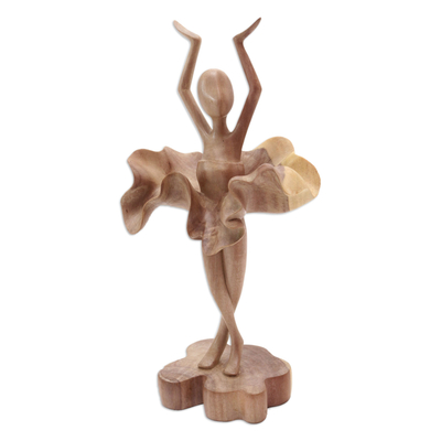 Wood sculpture, 'Adagio' - Handmade Hibiscus Wood Ballerina Sculpture from Bali