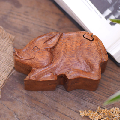 caja de rompecabezas de madera - Caja Puzzle Artesanal de Madera de Suar con Motivo de Cerdo