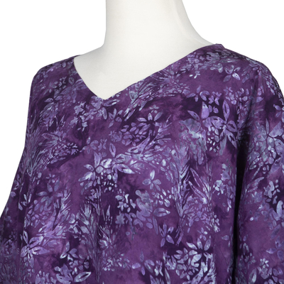 Blusa batik de rayón - Blusa Rayón Batik Estampada A Mano Con Motivo Floral