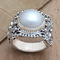 Cultured pearl cocktail ring, 'Soft Glow in Grey'