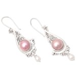 Cultured pearl dangle earrings, 'Candlelit Dinner' - Pink Cultured Pearl and Sterling Silver Dangle Earrings