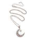 Gold-accented pendant necklace, 'Crescent Companion' - Gold-Accented Pendant Necklace with Moon Motif