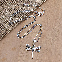 Gold-accented pendant necklace, 'Winged Luxury' - Gold-Accented Pendant Necklace with Dragonfly Motif