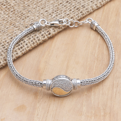 Gold-accented pendant bracelet, 'Ancient Philosophy' - Gold-Accented Sterling Silver Pendant Bracelet