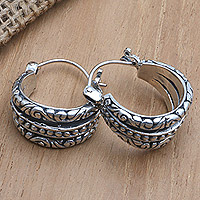 Sterling silver hoop earrings, 'Trinity Mind' - Artisan Crafted Sterling Silver Hoop Earrings