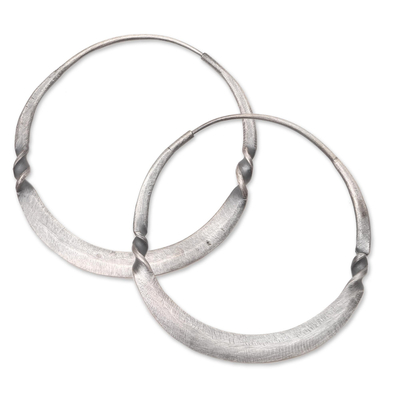 Sterling silver hoop earrings, 'Forge' - Artisan Crafted Endless Hoop Earrings