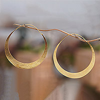 Brass hoop earrings, 'Solar Halo' - Large Brass Hoop Earrings