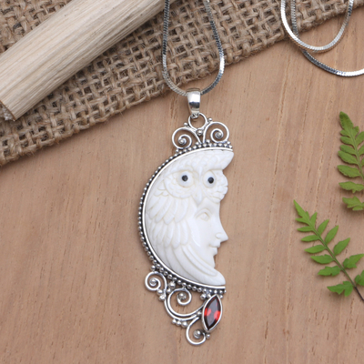 Curated gift set, 'Snowy Owl' - Silver and Garnet Owl Necklace & Bracelet Curated Gift Box