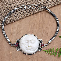 Garnet pendant bracelet, 'Moon Meeting' - Handcrafted Pendant Bracelet with Garnets