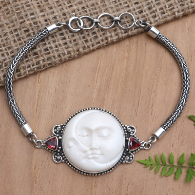 Garnet pendant bracelet, 'Moon Meeting' - Handcrafted Pendant Bracelet with Garnets