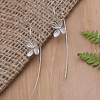 Sterling silver drop earrings, 'Floral Wisp' - Hand Made Sterling Silver Drop Earrings with Floral Motif