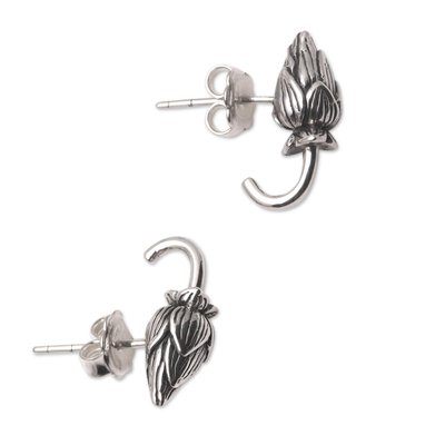 Sterling silver drop earrings, 'Shy Flowers' - Hand Crafted Sterling Silver Floral Drop Earrings